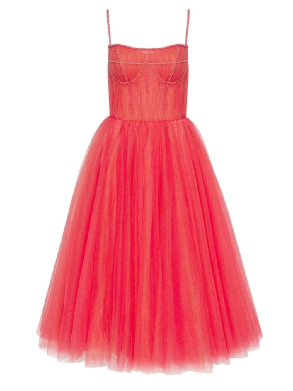 Milla Coral Tie-Strap Cocktail Dress with Corset Embroidery **NWT**